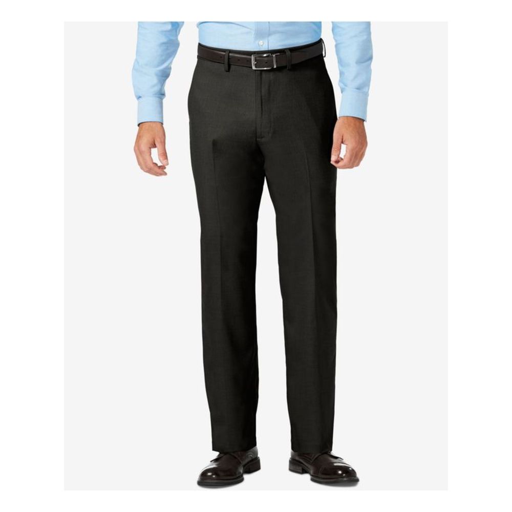 HAGGAR CLOTHING Mens Black Flat Front Stretch Classic Pants 42W/ 32L